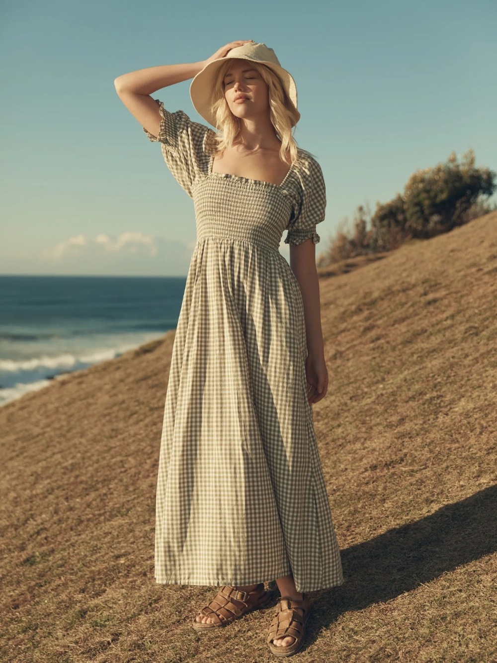 Opia Amelie Maxi Gingham Dress- Green &White- Size M/L